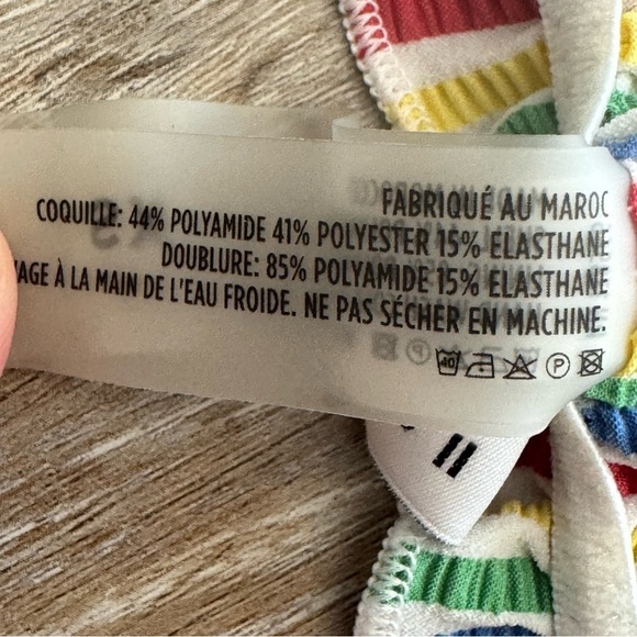 Solid & Striped Women's XS Rainbow Striped Bikini Seersucker Ruffle Audrey Top - Picture 5 of 14